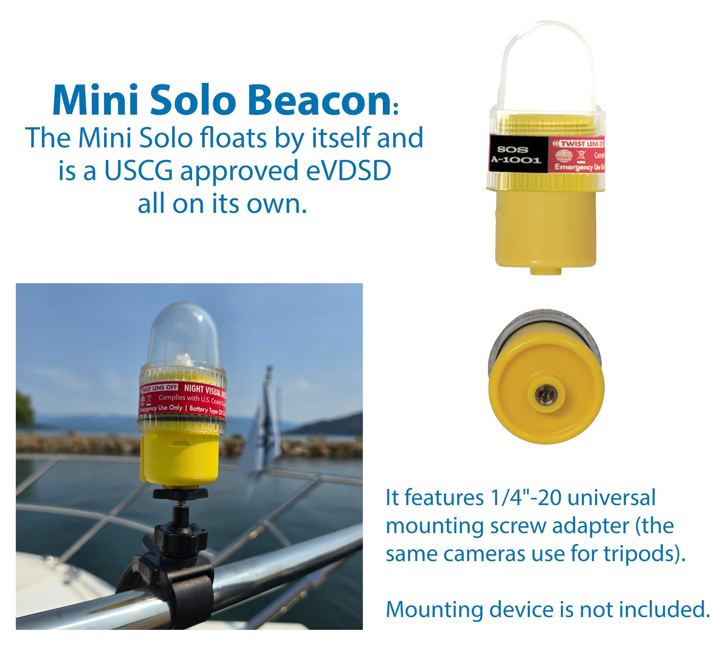Sirius Signal A-1001 SOS LED 3-in-1 Distress Signal with Mini Solo Beacon - White & Infrared, USCG Approved, Includes Display Mount, Daytime Flag & Whistle