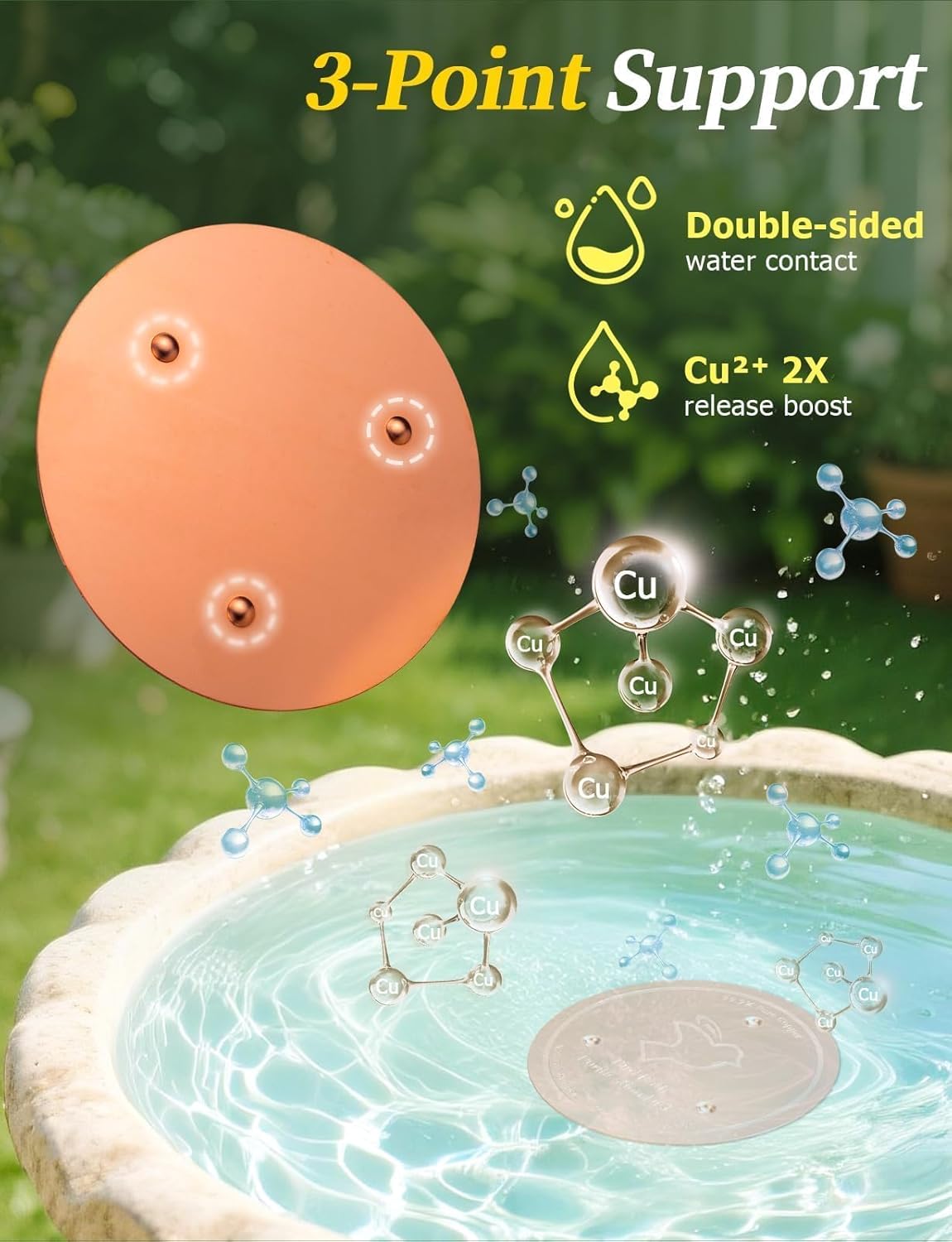 Mellbree Bird Bath Copper Disk - 0.6mm Reinforced 99.99% Pure Copper for Clean Water | All-Season Universal Fit