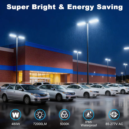 Dream Eeve 480W LED Parking Lot Light Slip Fitter Mount 72000LM Dusk to Dawn 5000K Led Flood Light Outdoor Commercial Security Area IP65 Waterproof 85-277V for Street Stadium Driveway