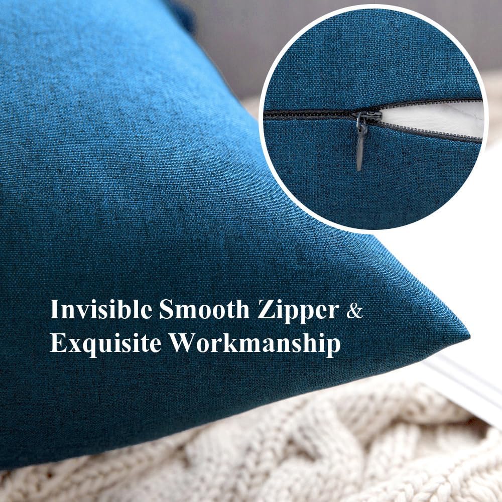 MIULEE Decorative Outdoor Throw Pillow Covers - Waterproof Faux Linen Cushion Cases | 20x20 Inch Blue, Set of 2