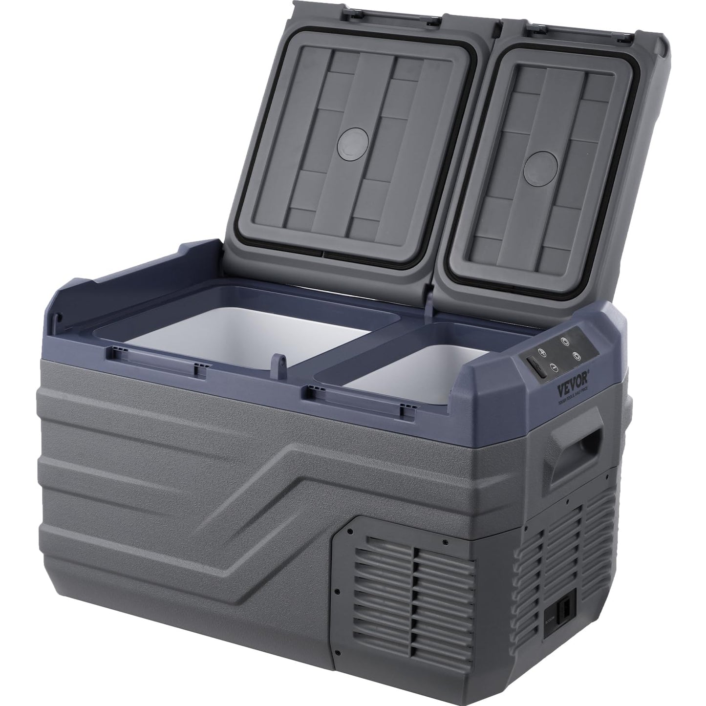 VEVOR NLS35, 12 Volt Car Refrigerator Fridge, 25Liter(26.4qt) Dual Zone Portable Freezer, -4℉-68℉ Adjustable Range, 12/24V DC and 100-240V AC Compressor Cooler for Outdoor, Camping, RV, Grey