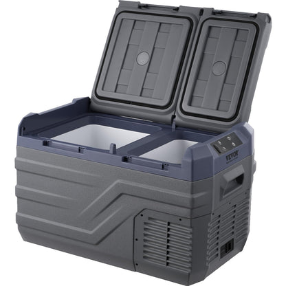 VEVOR NLS35, 12 Volt Car Refrigerator Fridge, 25Liter(26.4qt) Dual Zone Portable Freezer, -4℉-68℉ Adjustable Range, 12/24V DC and 100-240V AC Compressor Cooler for Outdoor, Camping, RV, Grey