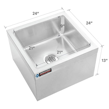 DuraSteel 24x24x13 Commercial Floor Mop Sink - NSF Certified 304 Stainless Steel Utility Room Service Basin with Leak Proof Flat Drain - Large Tub for Dog Washing, Filling Water Bucket, Cleanup