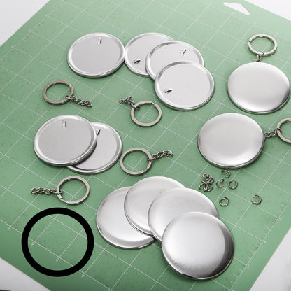 ZAVOOS 100 Pack Button Maker Keychain Supplies, 58 mm / 2.25 Inch Metal Keychain Making Kit for Button Maker Machine, Blank Badge Set with Metal Shell Back Cover, Plastic Film, Chain, Ring for DIY