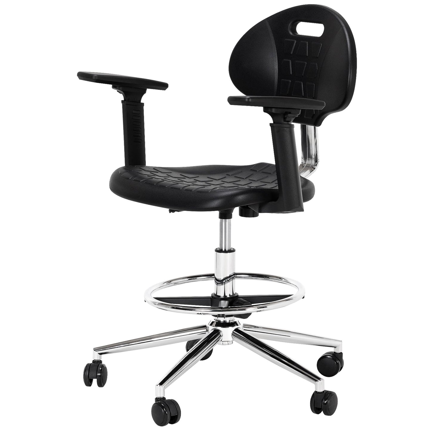 Frassie Polyurethane Lab Stool Chair with Armrest, Task Rolling Chair for Laboratory and Cleanroom