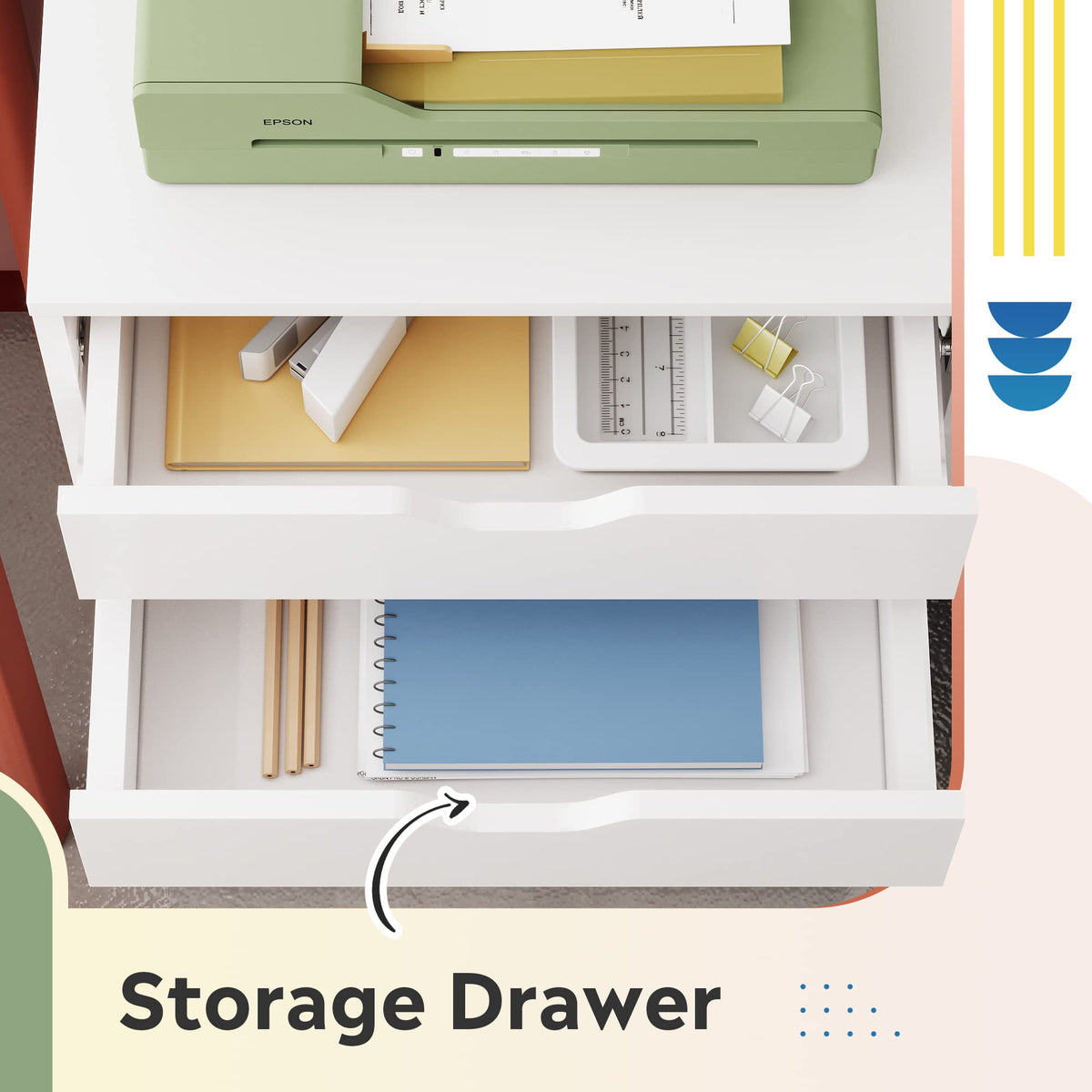 DEVAISE 5-Drawer Filing Cabinet Under Desk, Wood Storage file Cabinet with Wheels, White