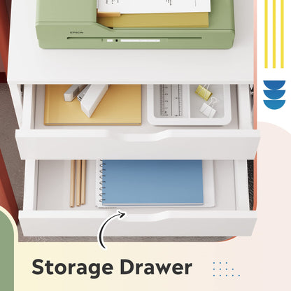 DEVAISE 5-Drawer Filing Cabinet Under Desk, Wood Storage file Cabinet with Wheels, White