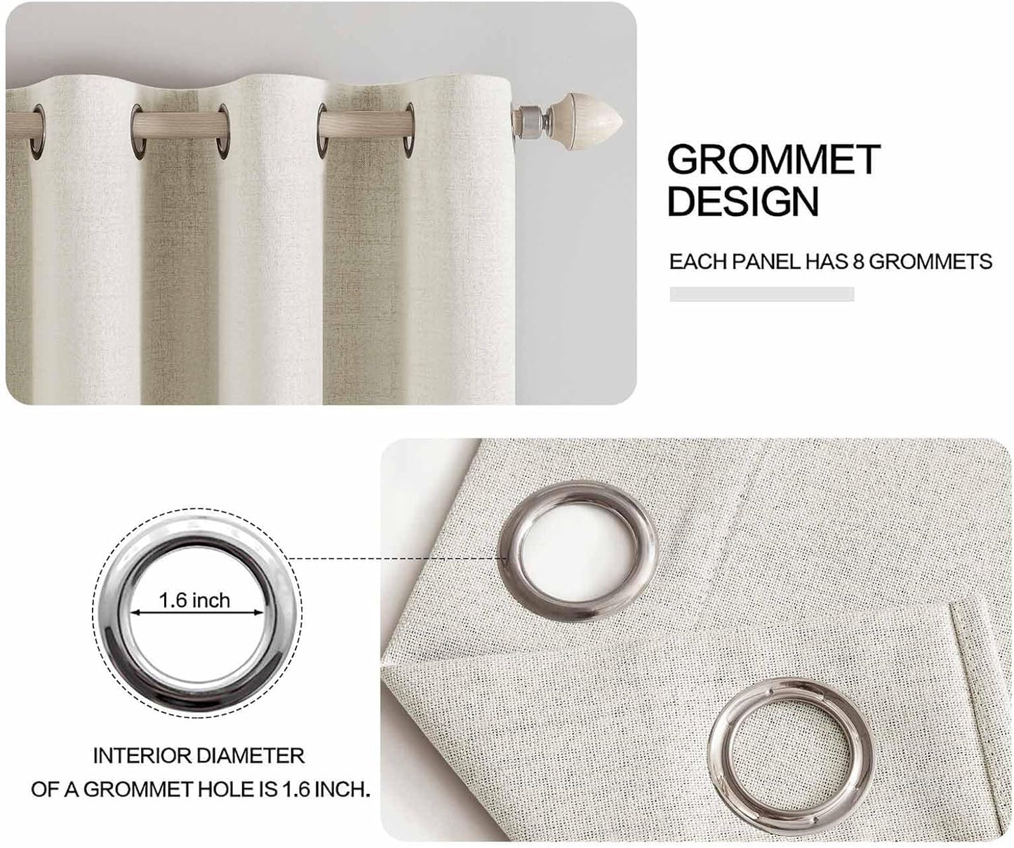 MIULEE Linen Texture Curtains - 100% Blackout Thermal Insulated Drapes | Beige, 52x90 Inch (2 Panels)