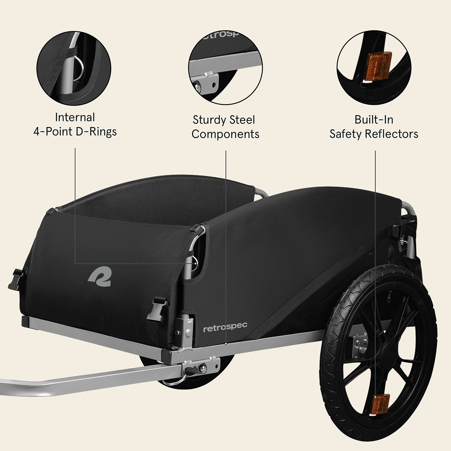 Retrospec Rover Hauler Bike Cargo Trailer - Foldable Frame with Weather-Resistant Fabric & 80lb Capacity - Universal Bike Trailer for 20-29in Wheels - Includes Safety Flag & D-Ring Anchors