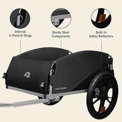 Retrospec Rover Hauler Bike Cargo Trailer - Foldable Frame with Weather-Resistant Fabric & 80lb Capacity - Universal Bike Trailer for 20-29in Wheels - Includes Safety Flag & D-Ring Anchors