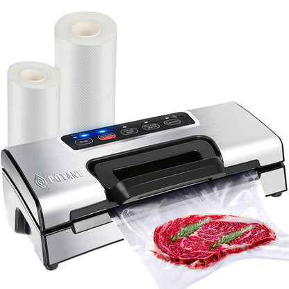 Potane Precision Vacuum Machine,Pro Food Sealer with Built-in Cutter and Bag Storage(Up to 20 Feet Length), Both Auto Manual Options,2 Modes,Includes 2 Bag Rolls 11”x16’ and 8”x16’,Compact Design