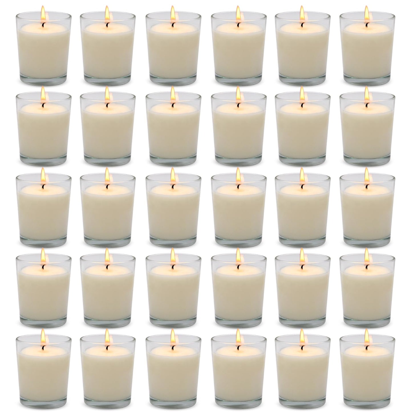30 Pack Clear Glass Filled White Votive Candles, Unscented Votive Candles for Home Décor Spa Weddings Birthdays Holidays Party
