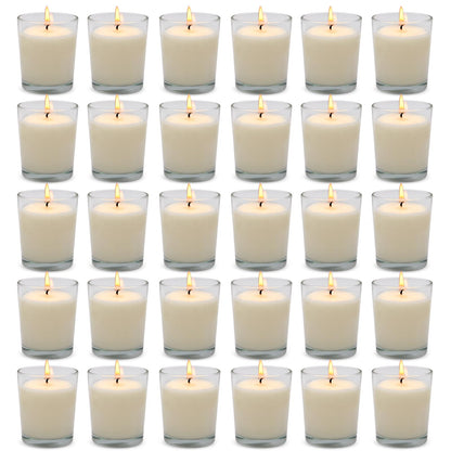 30 Pack Clear Glass Filled White Votive Candles, Unscented Votive Candles for Home Décor Spa Weddings Birthdays Holidays Party