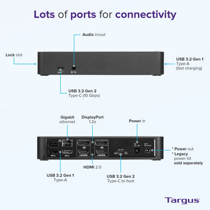 Targus USB C Docking Station Universal DV4K, USB C Laptop Docking Station Dual Monitor 2 HDMI, with Legacy Host Power Kit, Works w/Operating Systems Like Windows, Mac, Android, iOS (DOCK182USZ)