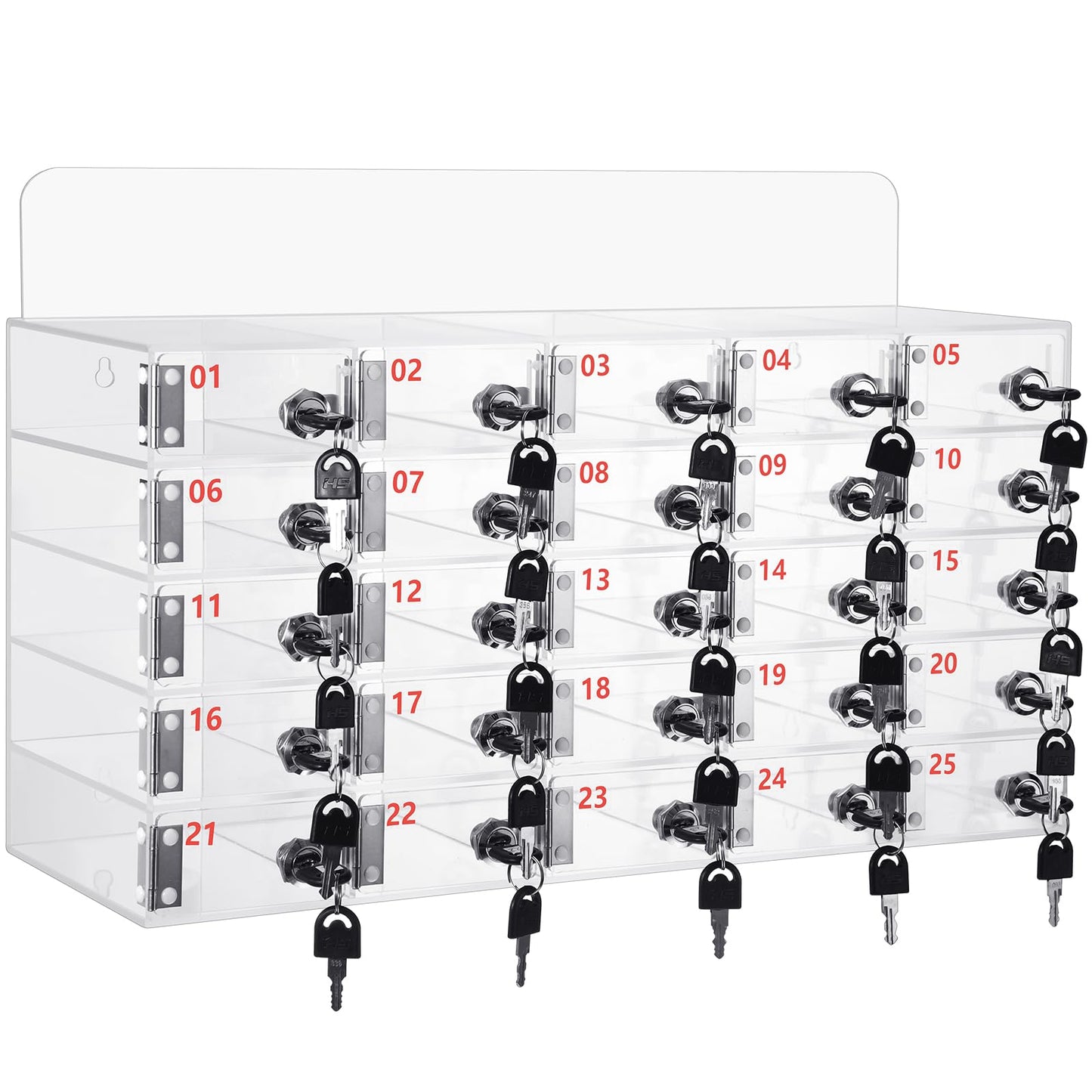 Threan 25 Slot Cell Phone Storage Box, Clear Cell Phone Storage Cabinet Wall Mounted, Including Door Locks and Keys for Office School Factory Classroom Students Staff
