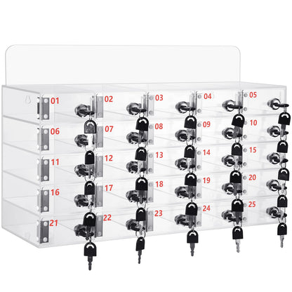 Threan 25 Slot Cell Phone Storage Box, Clear Cell Phone Storage Cabinet Wall Mounted, Including Door Locks and Keys for Office School Factory Classroom Students Staff