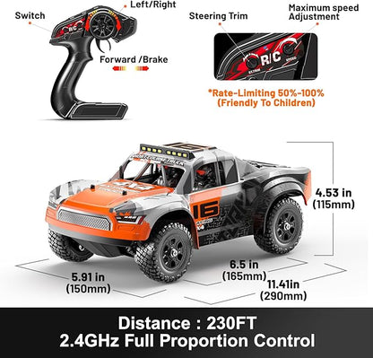 1:16 Beginner RC Cars4WD Drift All Terrain Remote Control Car Short Course RC Truck Up to 36 km/h2.4GHz RTR 2×7.4V 1300mAh Batteries 2 Tire Sets  Metal Drivetrainfor Adults and boys age 8-12