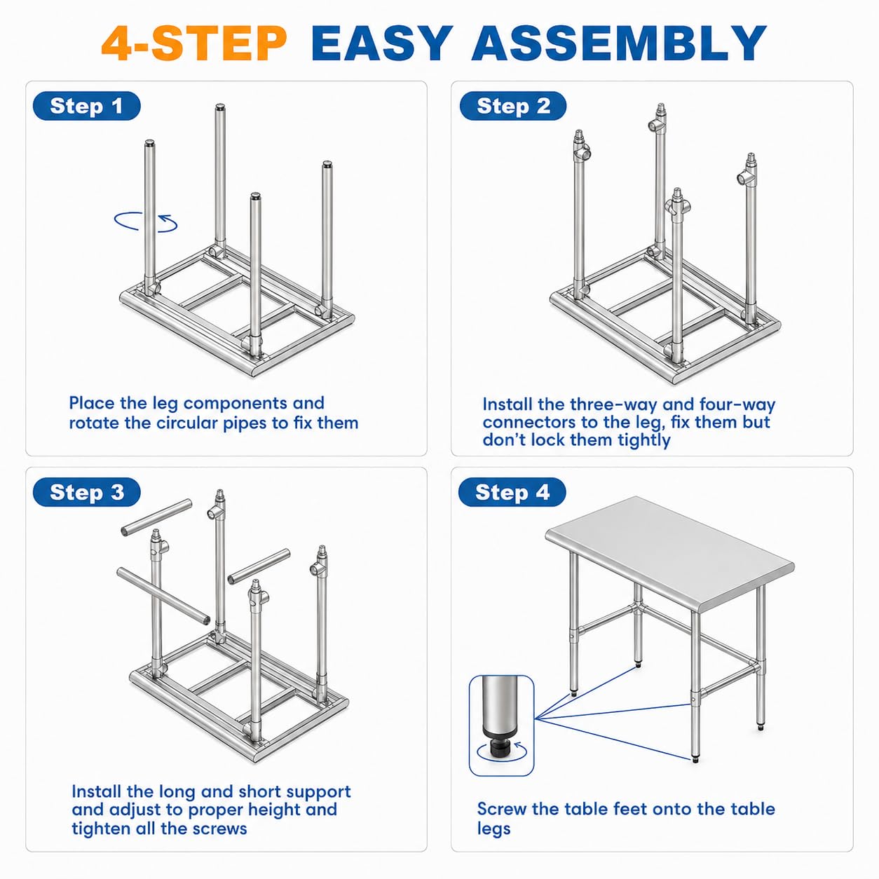 Chingoo Open Base Stainless Steel Work Table 30x36 Inch with Backsplash, Heavy-Duty Prep Table for Commercial Restaurant, Kitchen, Bakery, or Garage