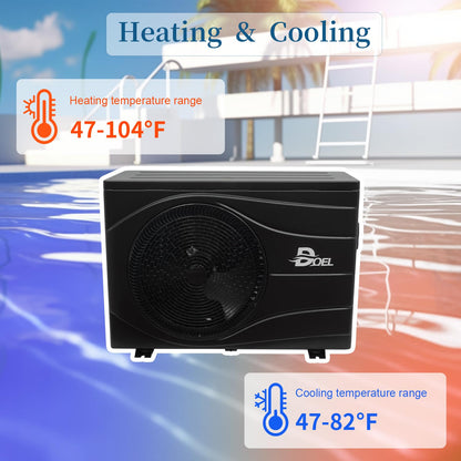 DOEL Swimming Pool Heat Pump, 44000BTU Full DC Inverter Pool Heater for 8000 Gallons Above and In Ground Pools and Spas, 13kW High Efficiency Pool Heater with WiFi Smart Control Panel, 220-240v