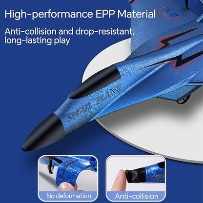 SU-35 Rc Model Fighter Jet with LED Lights | 2.4 Ghz Rc Remote Control Fighter Jet Glider with 3-Axis Gyro EPP Foam Twin-Motor Luminous Strip Easy to Fly &amp Crash-Resistant RC Aircraft (Blue)