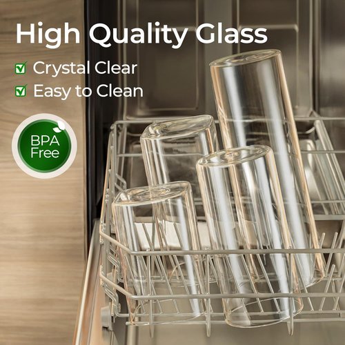 ComSaf Glass Storage Containers - 1.4 Qt Clear Jars with Lids | Set of 3 Square Canisters for Pantry Organization