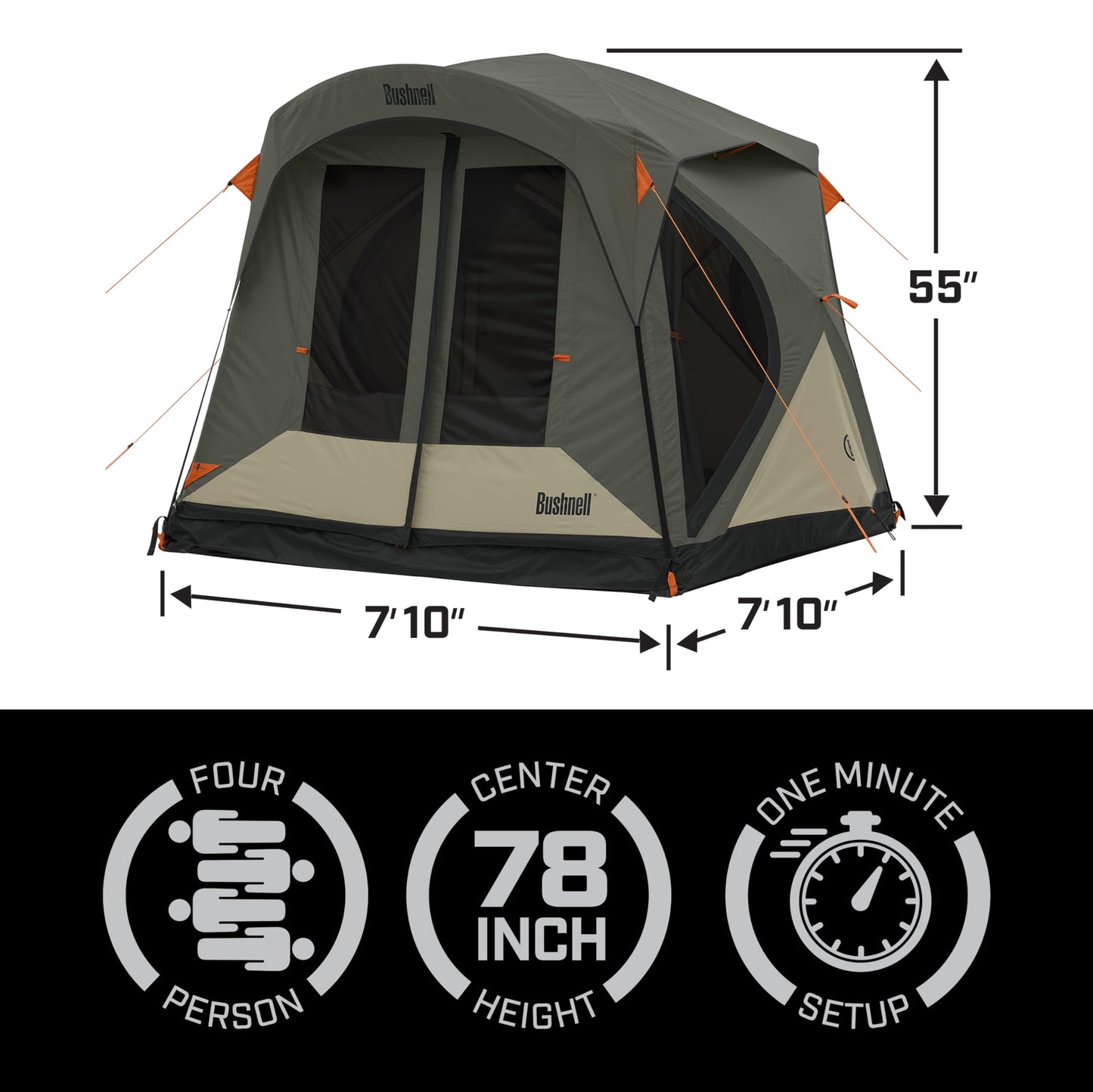 Bushnell Tent | Instant Pop Up 3P / 4P/ 6P / 8P Hub Style Tents | Best Pop Up Tent for Camping, Hiking, Family Camping, Hunting, Fishing, and Basecamp (4 Person)