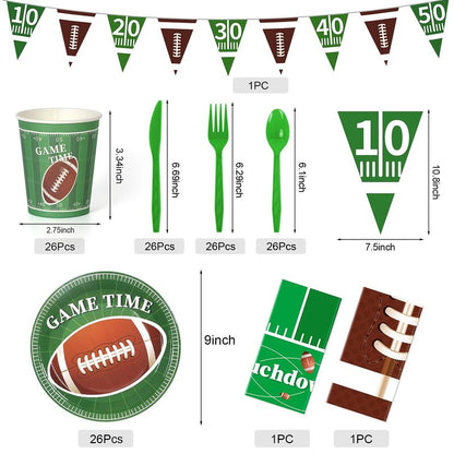 Football Party Decorations,133Pcs Football Party Supplies Set Disposable Footballs Birthday Plates Cups Knives Spoons Fork Banner and Tablecloth,Footballs Parties Supplies for Home,Dinner,Birthday