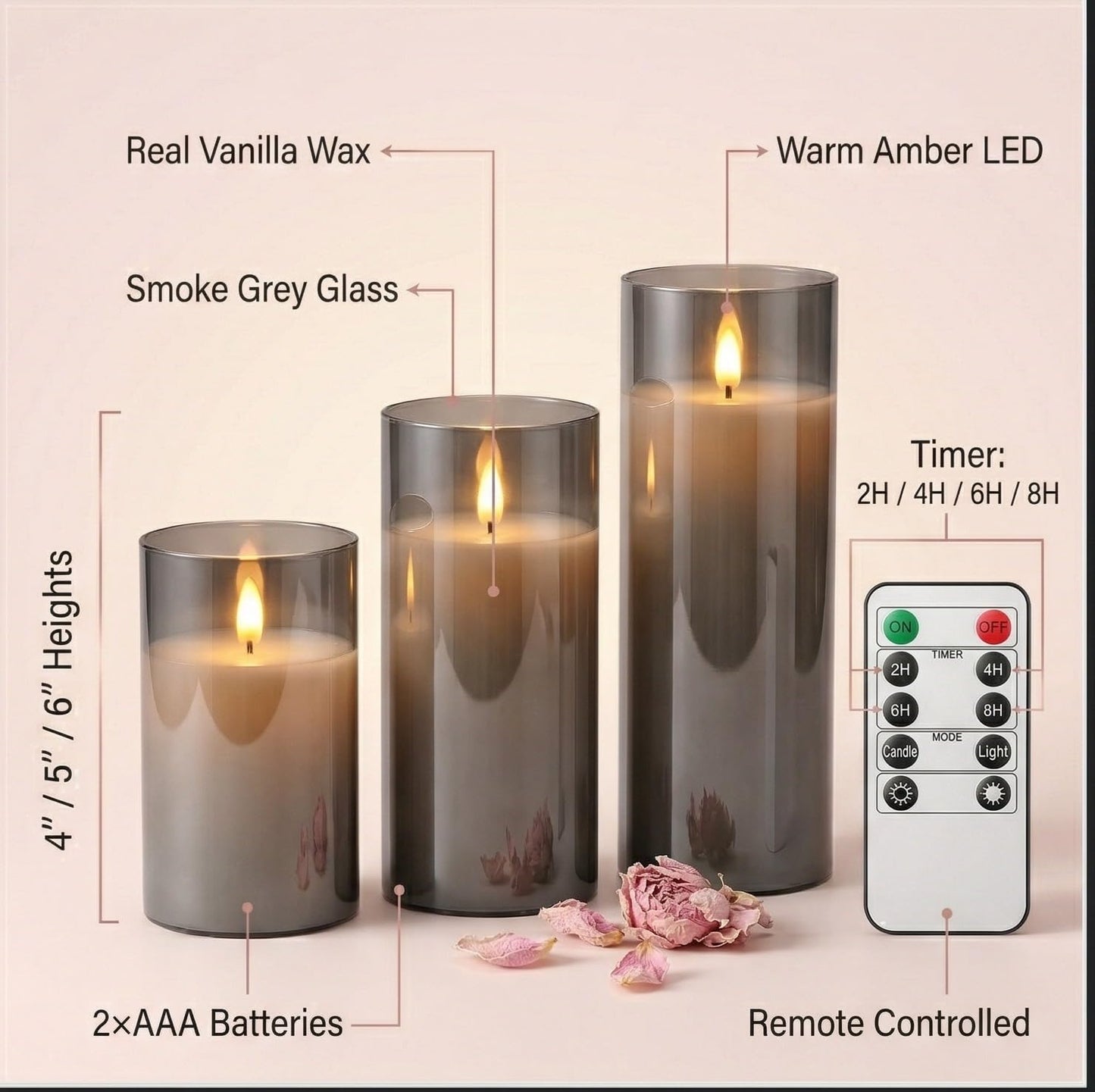 LinYang International Vanilla Scented Glass Real Wax Flameless Flickering LED Candles,Remote/Timer Battery Operated Pillar Light,Home/Spa/Office/Festivals/Weddings/Gifts for Decor, Safe for Pets/Kids