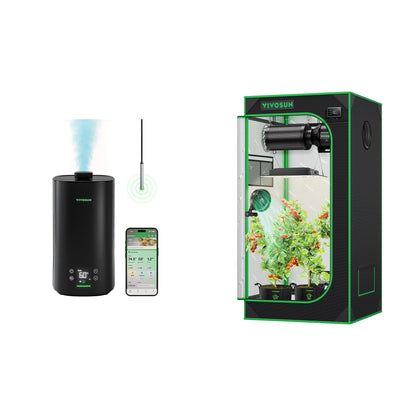 VIVOSUN AeroStream H05 Intelligent Wi-Fi Humidifier and S224 2x2 Grow Tent, 24"x24"x48" High Reflective Mylar with Observation Window and Floor Tray for Hydroponics Indoor Plant for VS1000