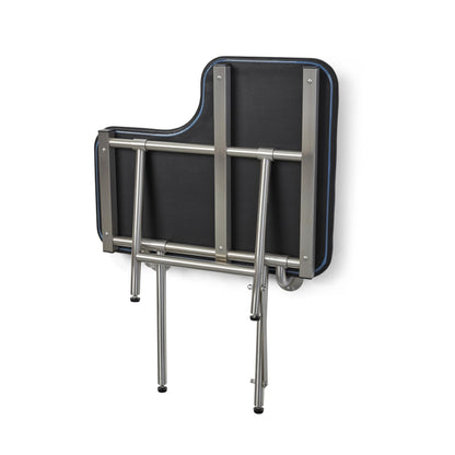 32" x 22.5" Black Padded Wall Mount Folding Left-Handed Transfer Bench Shower Seat with Legs, ADA Compliant