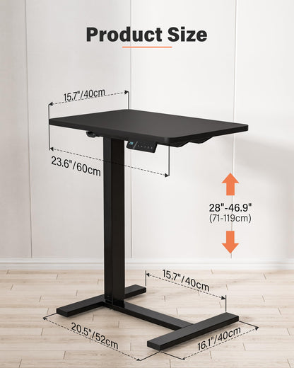 FiCiHi Electric Standing Desk with Wheels – Adjustable Height Mobile Sit-Stand Laptop Table, Portable Rolling Small Computer Workstation for Home Office & Bedside Use (24"x16", Black)