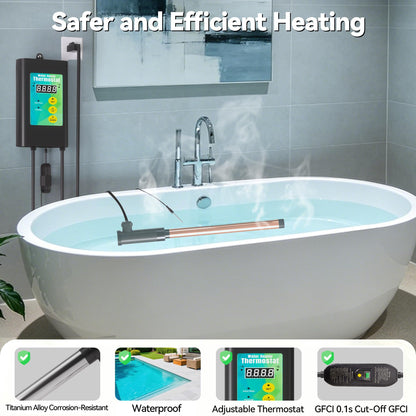 3500W 240V Titanium Fully Submersible Immersion Corrosion-Proof Water Heater, with Leakage Protection & Digital Thermostat, for Seawater Swimming Pool, Large Outdoor SPA, Commercial Large Pool