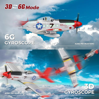 CKYSCHN WLtoys XK A280 RC Airplane P51 Mustang 4 Channel RC Plane with Lights 6G/3D Brushless RC Planes 2.4G Remote Control Airplane Hobby RC Planes Gifts for Adults