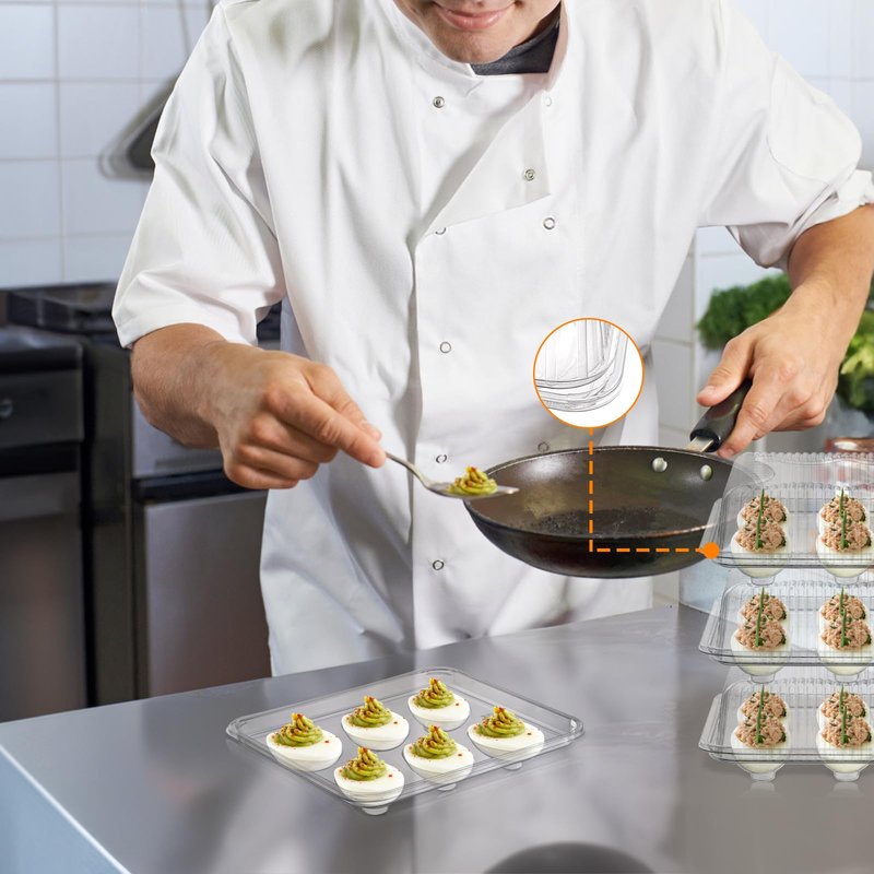 Yopay 50 Pack Deviled Egg Trays with lid, Plastic Clear 6 Slots Deviled Eggs Halves Carrier Deviled Container Dish Plate Holder for Party, Classic Cuisine Trays