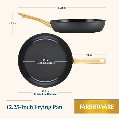 Farberware Forged Induction Ceramic Cookware Nonstick Frying Pan/Skillet, Dishwasher Safe, Suitable for All Stovetops, 12.25 Inch Fry Pan - Black and Gold