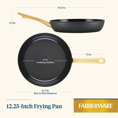 Farberware Forged Induction Ceramic Cookware Nonstick Frying Pan/Skillet, Dishwasher Safe, Suitable for All Stovetops, 12.25 Inch Fry Pan - Black and Gold