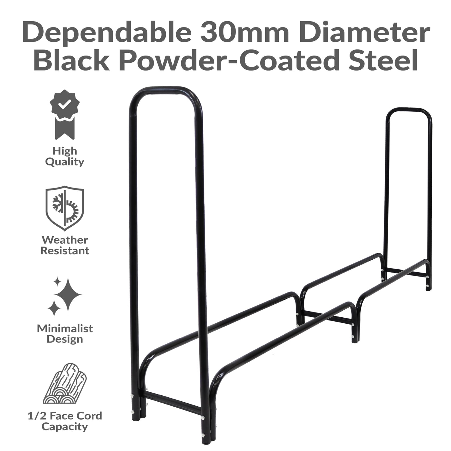Sunnydaze 8-Foot Firewood Rack with Cover - Outdoor Wood Storage - Heavy-Duty Steel Log Holder - 1500-lb Capacity