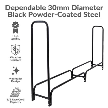 Sunnydaze 8-Foot Firewood Rack with Cover - Outdoor Wood Storage - Heavy-Duty Steel Log Holder - 1500-lb Capacity