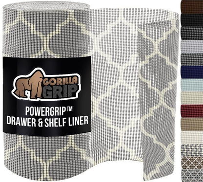 GORILLA GRIP powerGRIP Drawer Shelf and Cabinet Liner, Thick Strong Hold, Non-Adhesive Liners Protect Kitchen Cabinets and Cupboard, Bathroom Drawers, Easy Install, Breathable Mat, 12" x10', Beige