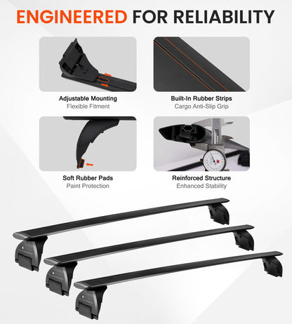Snailfly 3PCS Roof Rack Cross Bars Fit for Jeep Wrangler JK JL Gladiator JT 2007-2026 Hard Top, 350lbs Lockable CrossBars Cargo Carrier, Rooftop Accessories for Tent Bike Kayak Skis