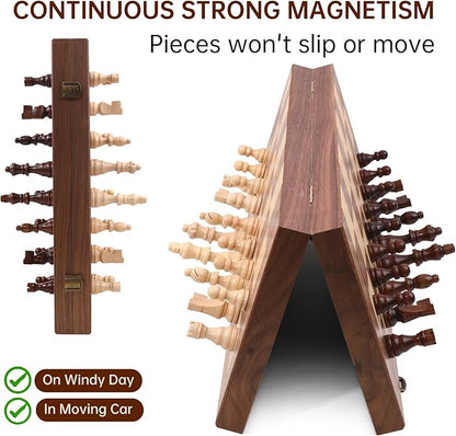 Ajedrez 15 Magnetic Chess Set for Adults/Kids—Folding Travel Wooden Board with Storage Bag Portable Beginner &amp Expert Chess Sets