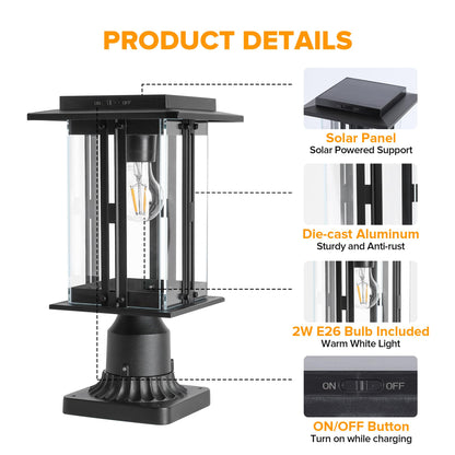 LUTEC Solar Lamp Post Light, Dusk to Dawn, 200 Lumens, Waterproof, Black, Model 6973002012