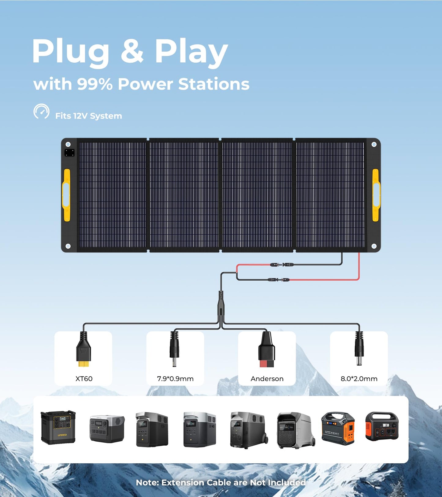 Lipower 200W Portable Solar Panels 18V, Foldable Solar Charger for Portable Power Station, IP68 Waterproof Foldable Solar Panel Power Backup for Generator, RV, Camping, Off Grid