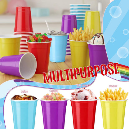 Reallnaive 12 oz Rainbow Color Disposable Plastic Party Cups - 100 Pcs Durable & Lightweight for Events | Home Use