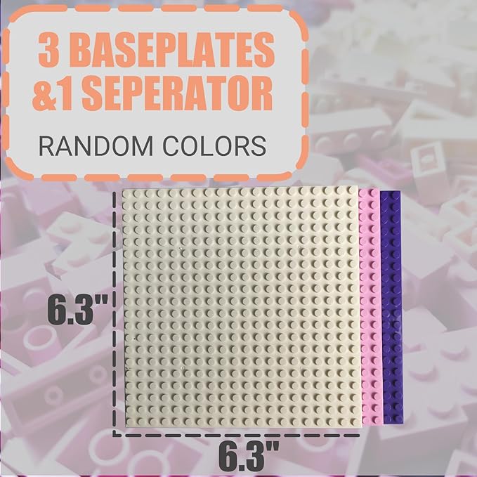 1000 Pieces Classic Building Bricks Classic Stackable Base Plates 3 6.3 x 6.3 White Pink and Purple Base Plates Compatible with All Major Brands Toys for Ages 6-7-8-13 Girls