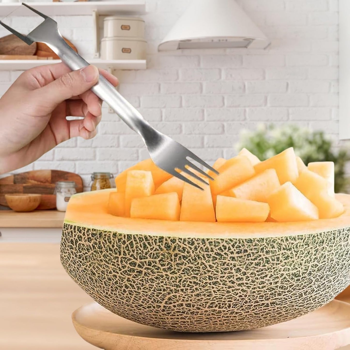 Watermelon Cutter，2-in-1 Stainless Steel Fruit Cutter, 2025 New Upgrade Dual Head Watermelon Fork Slicer Tool, Summer Fruit Cutting Home Kitchen Gadgets (2Pcs)