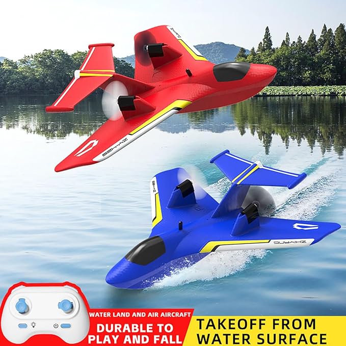 Remote Control Airplanes for Kids 2.4Ghz RC Water Plane Gifts for Boys Age 8-13 Year Old Easy to Fly Mini Glider with Gyro/Lights/2 Batteries Cool Toys for Birthday Christmas (Blue)