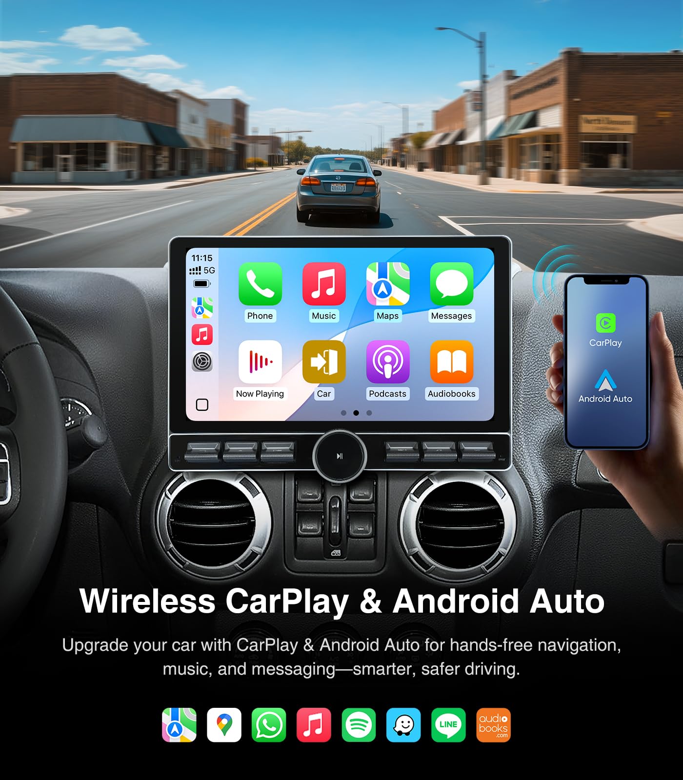 Car Stereo Radio Replacement Upgrade for Jeep Wrangler JK 2007-2018 Dodge Ram 1500 2500 2009-2012 Compass Grand Cherokee Wireless CarPlay Android Auto GPS Navigation Touchscreen Head Unit (6G+64G)