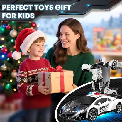 Transforming Remote Control Car Transform Robot Toys for Boys 3-8 Years Old Rechargeable RC Police Car with Lights 2.4Ghz Deformation 360° Rotating Race Kids Toys Easter Gifts