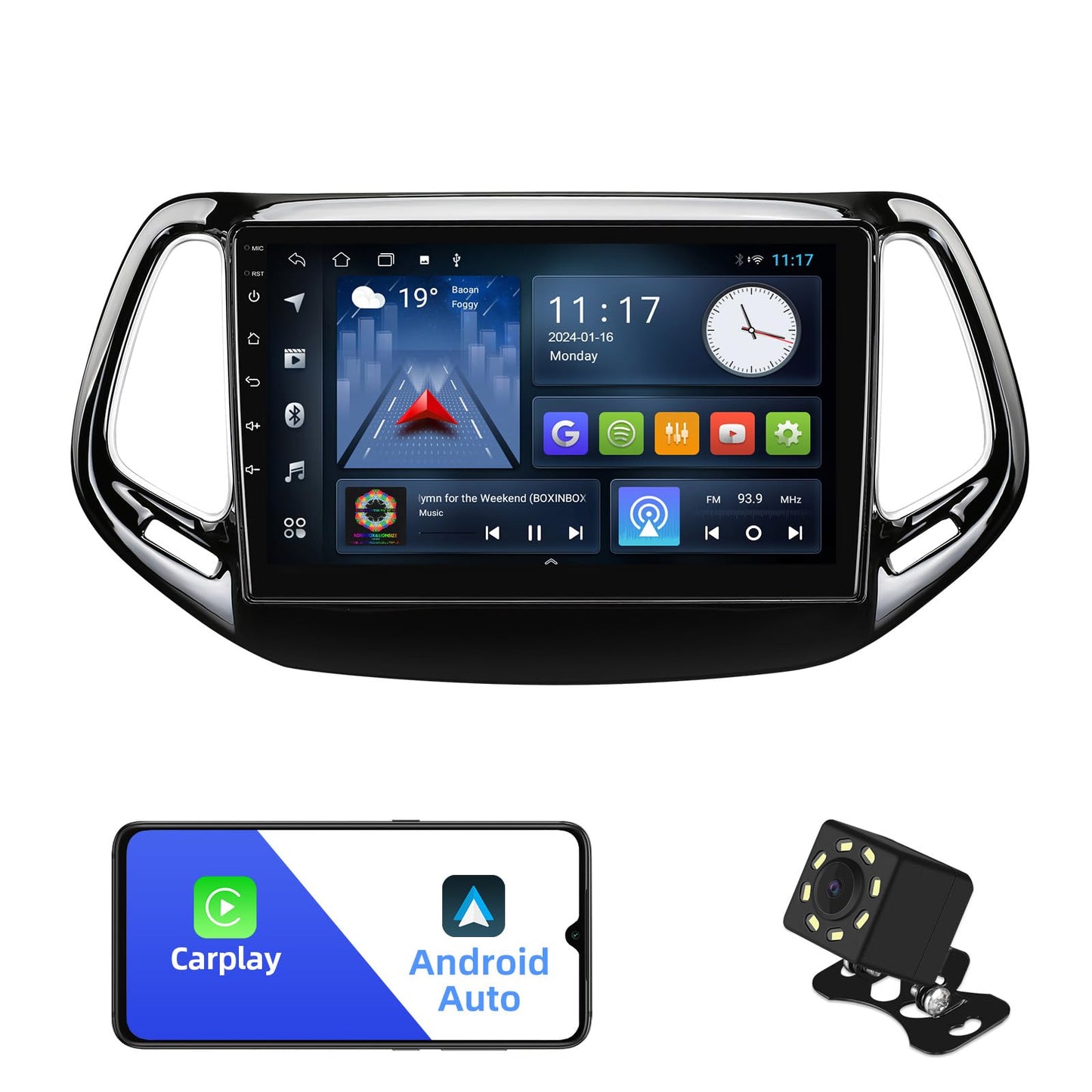 2+32G Android 12 Double Din Car Stereo for Jeep Compass 2 MP 2017-2019 with 10.1 Inch Touchscreen Radio Built-in Wireless Carplay/Android Auto/GPS/Bluetooth/FM/AUX-in/SWC/Backup Camera